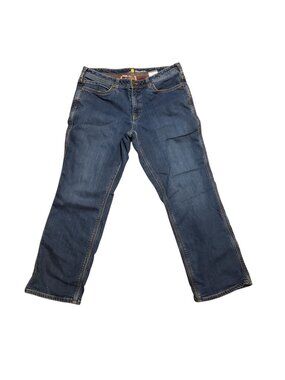 Carhartt Womens Relaxed Fit Blue Denim Jeans Flannel Lined Size 14 Short